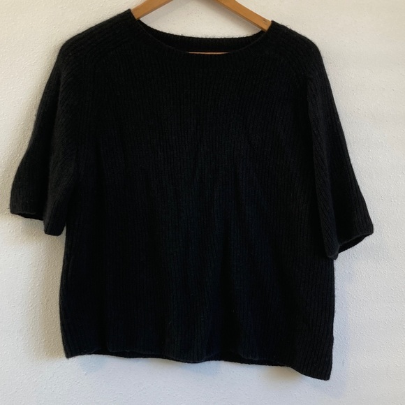 Frame Denim Cashmere Baby Wool Yak Sweater Tee Black Crew Neck Small - Picture 2 of 8